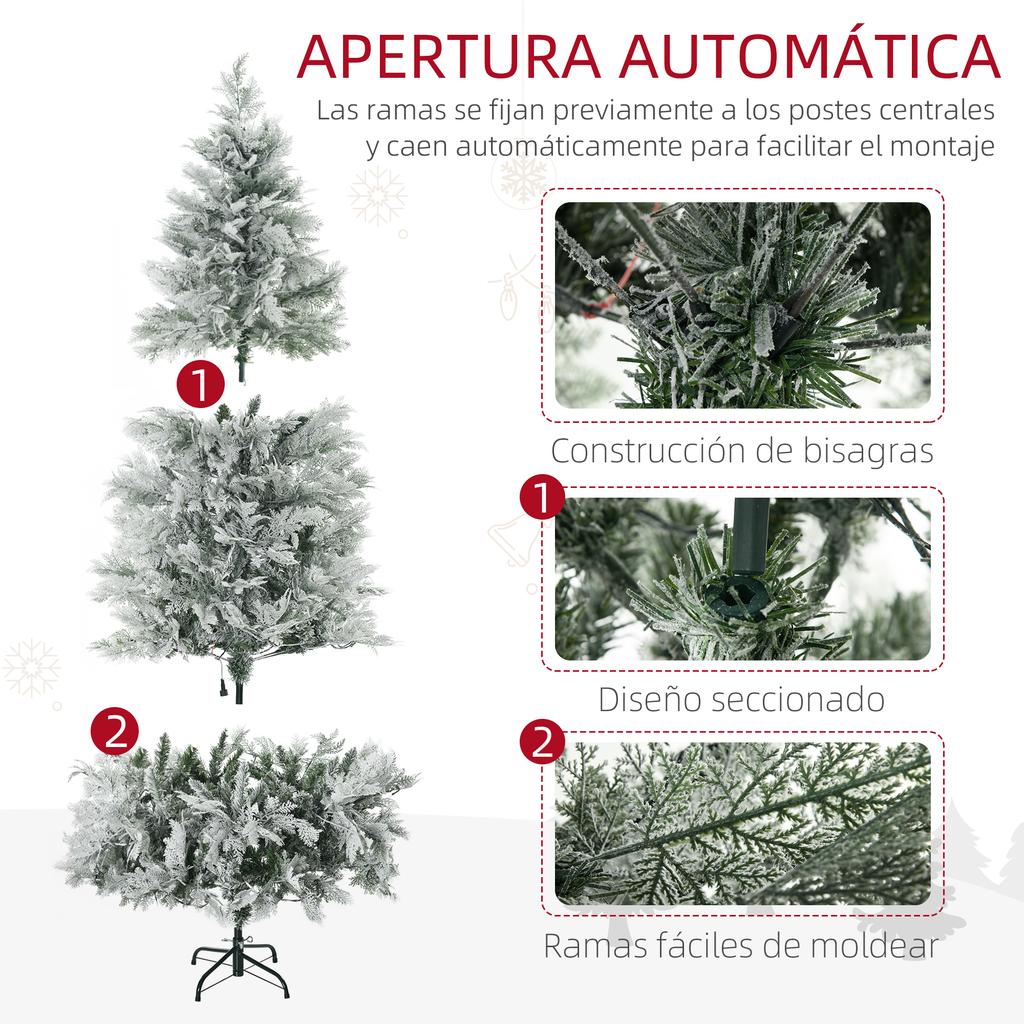 Artificial Christmas Tree 180cm with 300 Warm White LED Lights with 577 Branches, Automatic Opening, Foldable Base