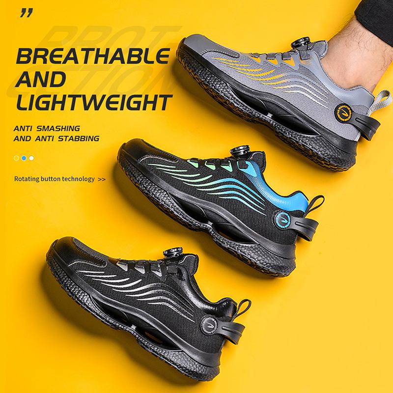 New Safety Shoes Men Rotating Button Work Sneakers For Man Steel Toe Shoes Fashion Protective Shoes Puncture-Proof Boots