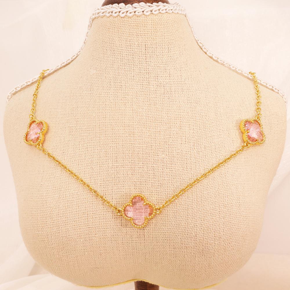 Fashion Lucky Clover Necklace Titanium Steel Necklace Sweater Chain Double-sided Necklace Accessories for Women