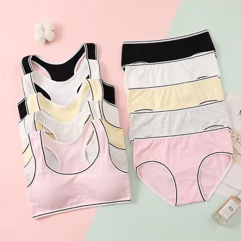 Teen Girls' Wireless Cotton Bra Set Puberty Training Camisole Sports Bra for Junior High Students