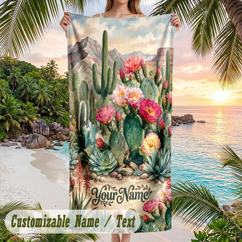 Day Dead Celebration Theme Quick Dry Beach Towel Custom Name Text Print Large Sand Resistant Towel Beach Vacation