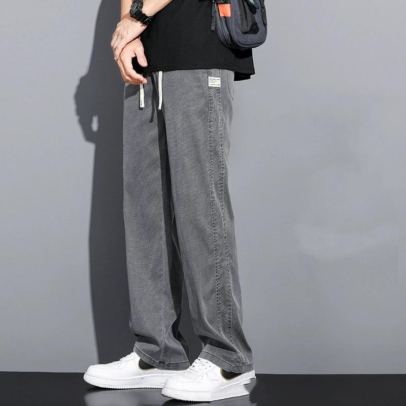 Tencel Jeans Men's Black Tide Brand Straight Loose Men's Ice Silk Wide-leg Simple and Versatile Casual Long Pants