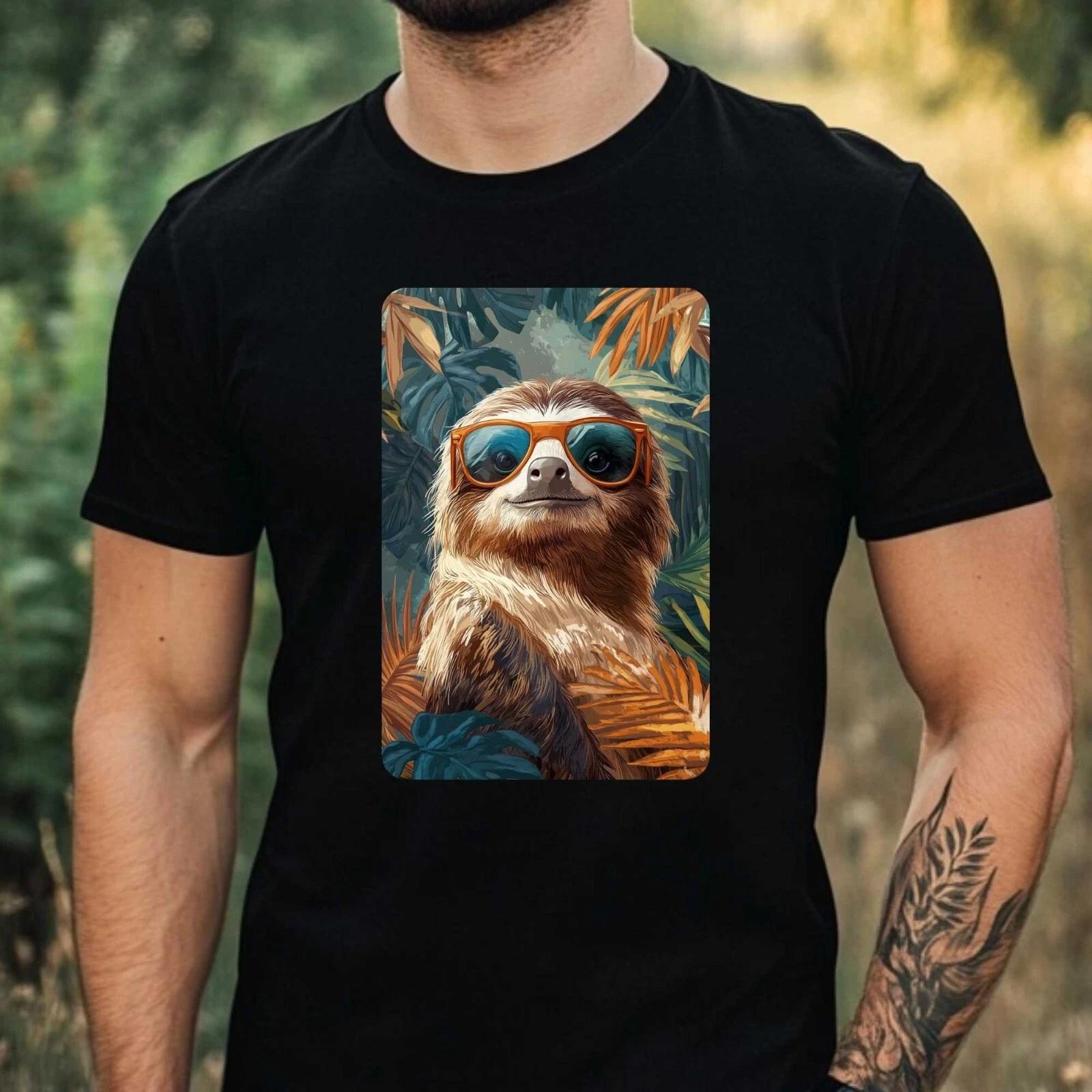 T-Shirt Herren Faultier mit Sonnenbrille Motiv Baumwolle Größe XS bis 5XL XXL