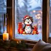 Holiday Scene Setting Decals Christmas Spotted Puppy/Penguin Static Window Sticker, Cute Watercolor Animal Glass Stickers with Colorful Lights & Gift