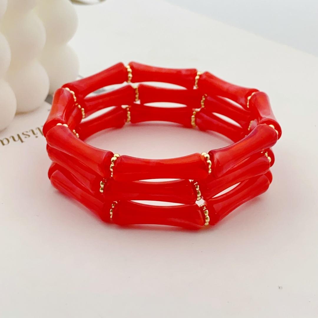 

3шт. Акриловый эластичный браслет с бусинами и разноцветными бамбуками для женщин, повседневный браслет для женщин