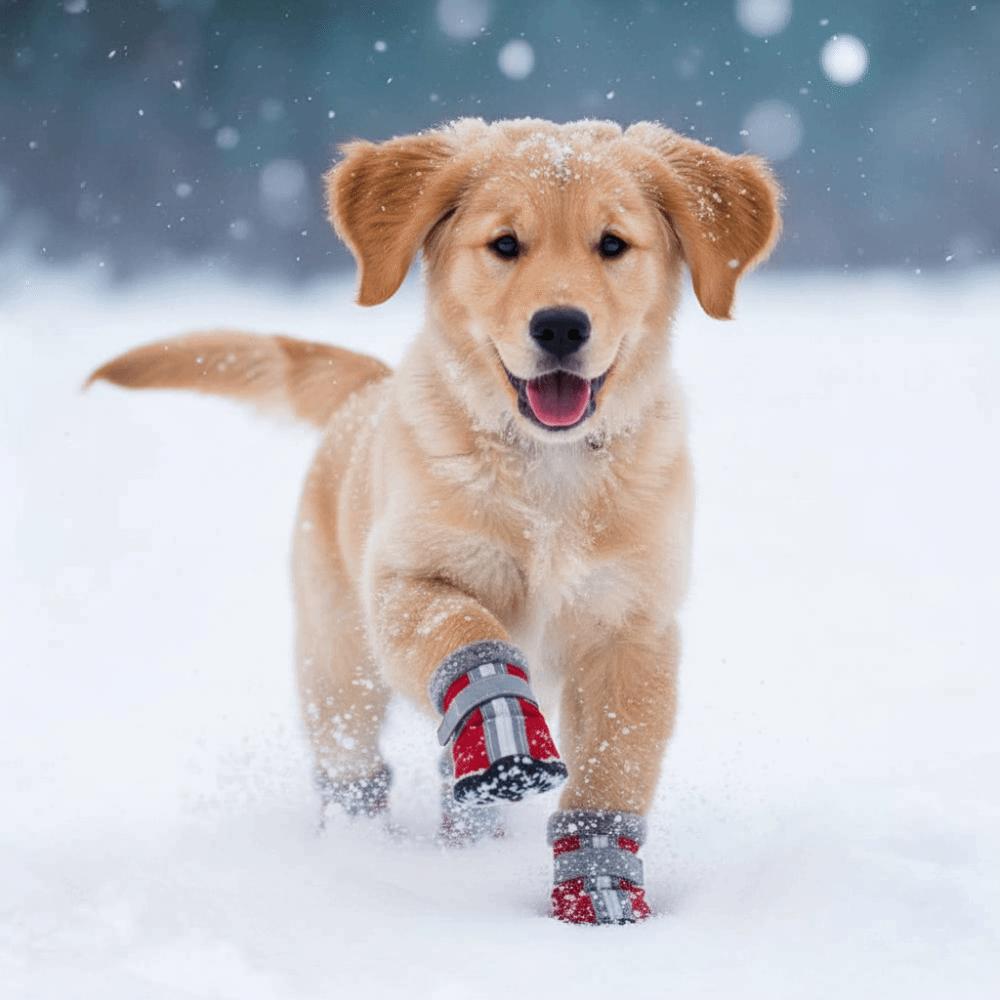 4 Stk./Set Verschleißfest Warm Winter Hundeschuhe Wasserdicht Plüsch Haustier Schneestiefel Reflektierend Verdickt Hunde-Schuhwerk Abenteuer