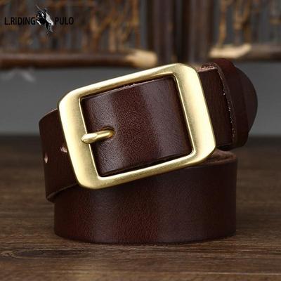 Cinturón para Hombre Italiano Lavado Vintage Primera Capa Piel de Vaca Hebilla de Pin Cuero Genuino Simple Versátil Cinturón para Pantalones Casuales
