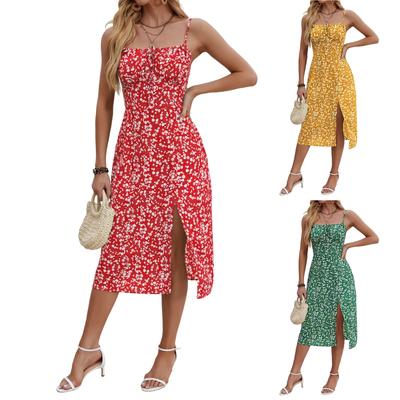 Women's Dresses One Neck Slit Sexy Strapless Small Floral Dresses