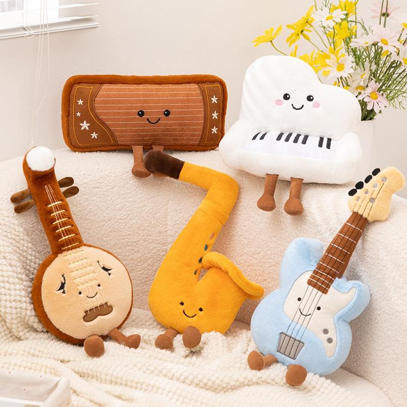 Lovely Instrument Combination Plush Saxophone Guitar Doll Guzheng Toy Piano Soft Pillow Gift For Children