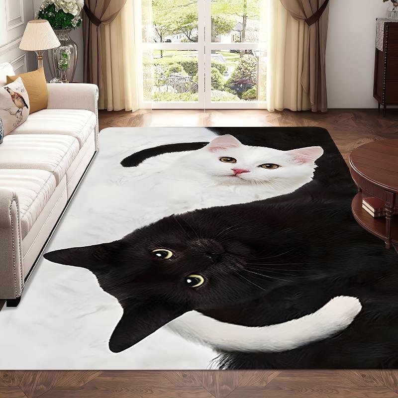 Black and White Cat Creative Pattern Mats, Area Carpet Living Room Bedroom Soft Carpet Entry Door Interior Decor Carpet Foot Mat