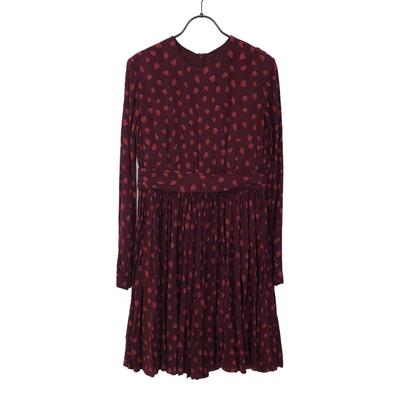 Leaf Pattern Long Sleeve Knee-length Dress 2 Red Series Women Used