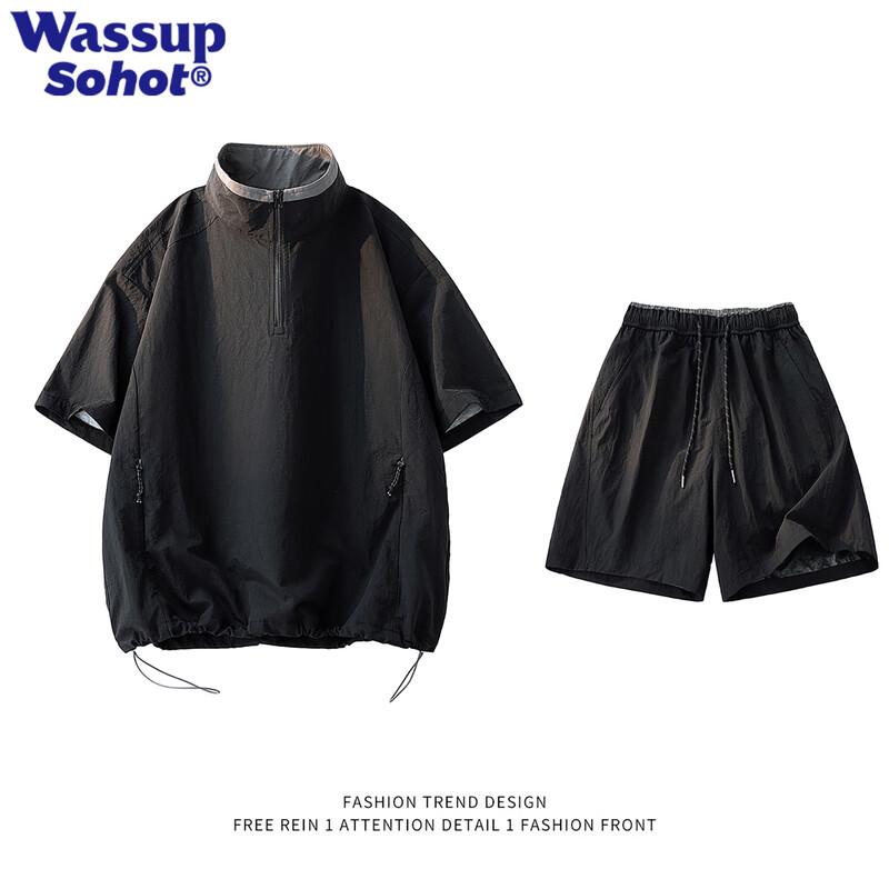 Wassup Sohot Men s Quick-Dry Half-Zip T-Shirt & Shorts Set M
