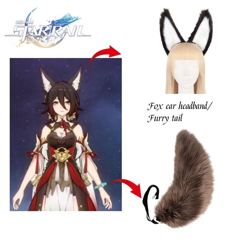 Rail Honkai Star Tingyun Cosplay Plush Fox Ear Headband Furry Tail Accessories