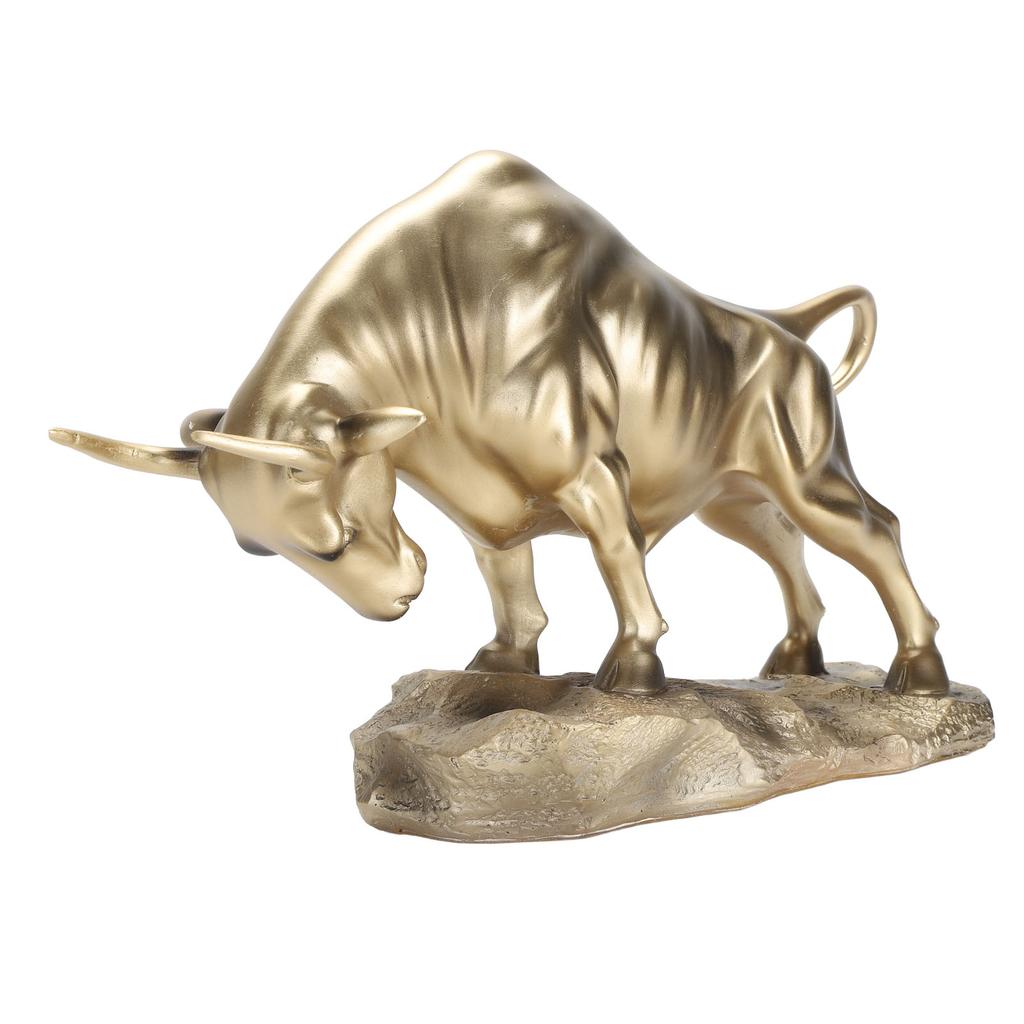 Resin Bull Figurine Exquisite Ox Wealth Statue Decorative Collectible Lucky Brass Cow Figure for Living Room Office