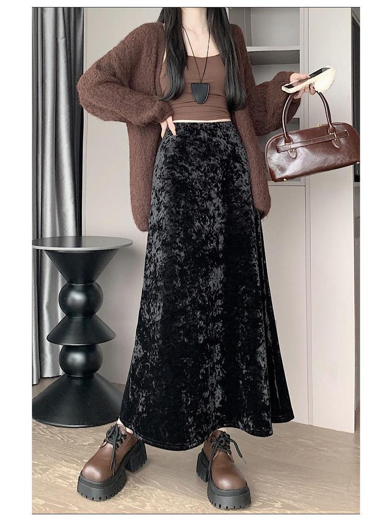 Women's Velvet A-Line Skirt, High-Waist, Slim-Fit, Thick Velvet, Autumn/Winter 2025 Collection