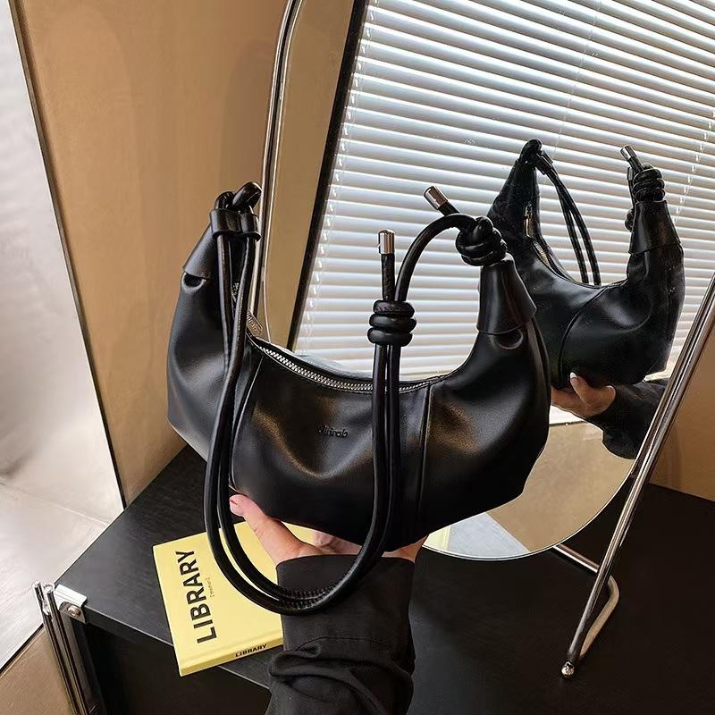 Bullhorn Shaped Underarm Bag Women's Solid Color Dumpling Handbag Zipper Shoulder Bag Knot Design Commute Dating Crossbody Bag