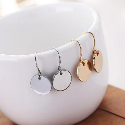 E799 Minimalist Geometric Metal Mini Disc Round Earrings for Women
