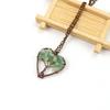 Retro Handmade Wire-Wrapped Natural Stone Crystal Heart Tree of Life Necklace (N142)