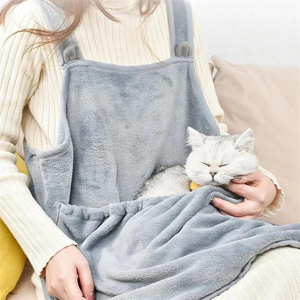 Cozy Pet Carrier Apron for Small Cats and Dogs Perfect for Outdoor Winter Travel Features Hanging Chest Bag and Cat Sleeping