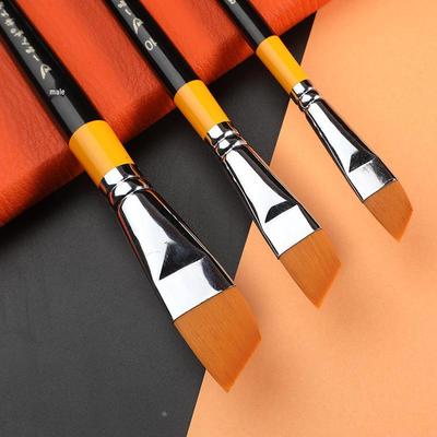 Slanted Head Nylon Brush for Oil, Acrylic, Gouache, and Watercolor Painting