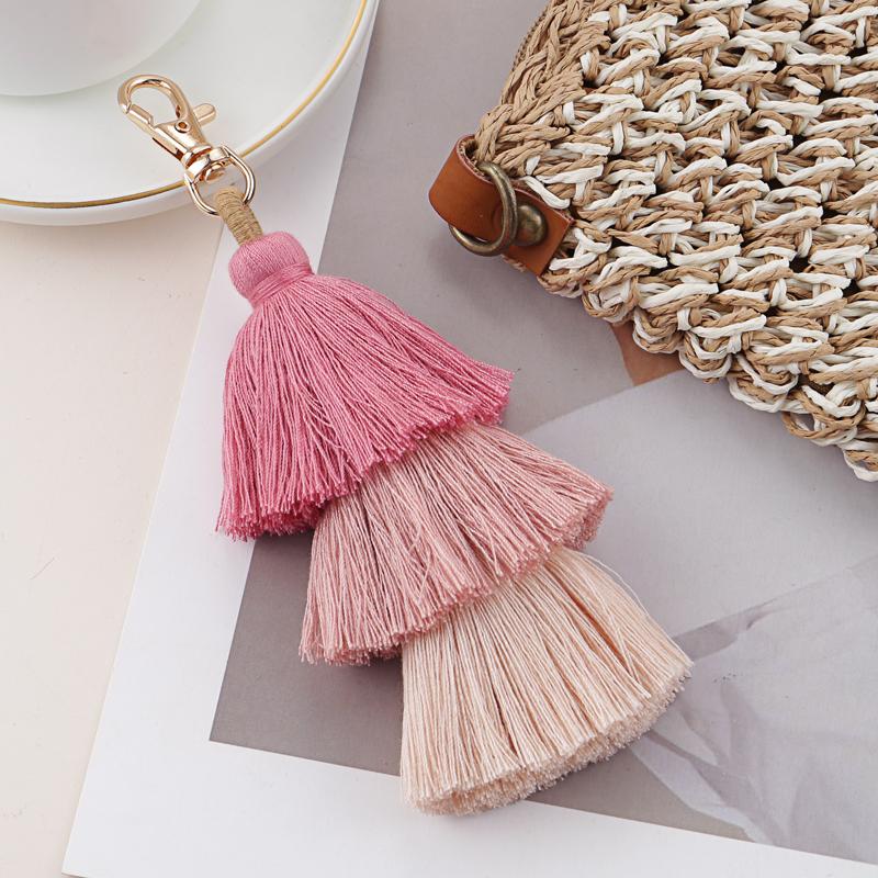 Bohemian Multicolor Handmade Layered Tassel Keychain Simple Key Ring Fit Handbag Accessorie Jewelry Gift