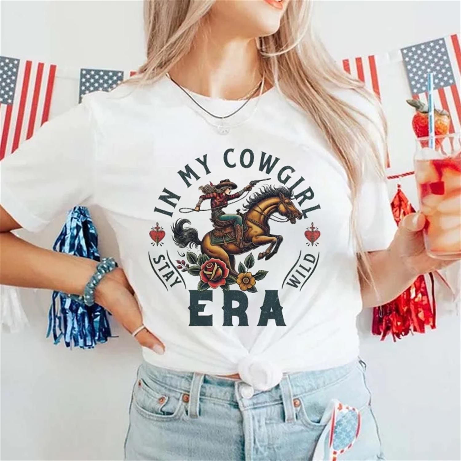 

Cowboy Girl Fashion 90s T-Shirt Short Sleeved Pattern Women s Basic Summer Casual Pattern Women s Clothing Fashion Printed T-Shi XXXXXL білий