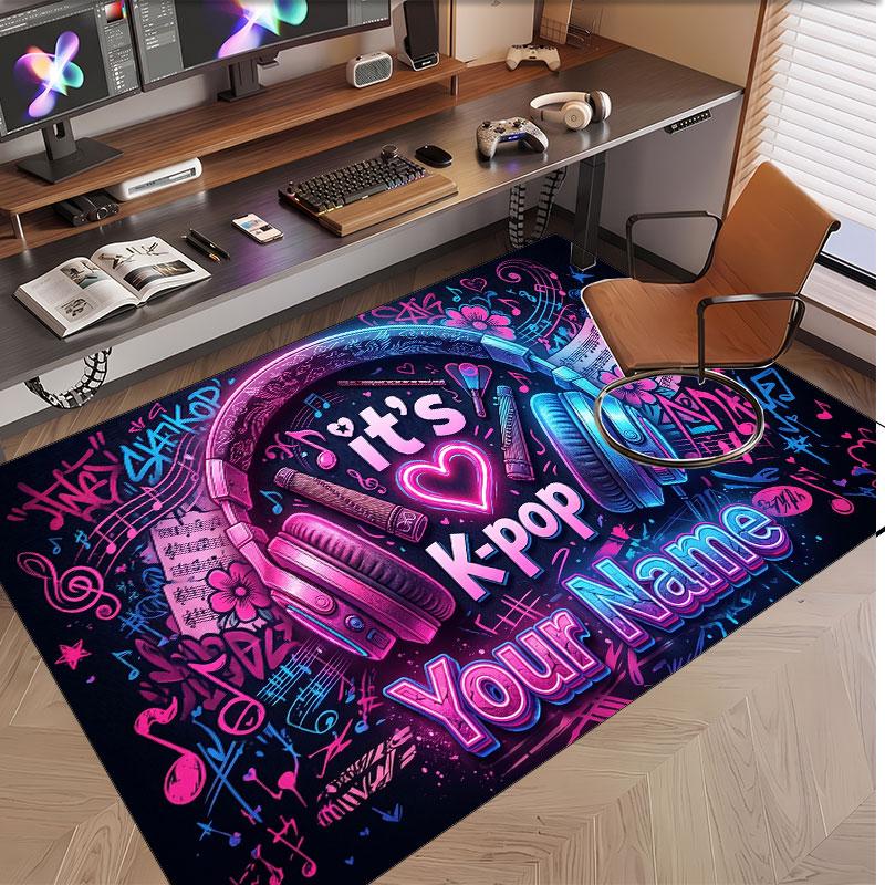 Music DJ Theme Soft Crystal Velvet Rug Custom Name & Text Print Non Slip Floor Rug for Bedroom Living Room