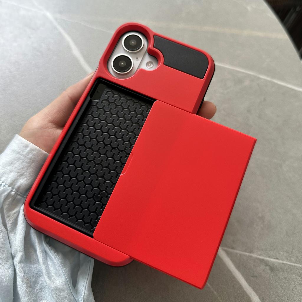 For iPhone 16 Case with Sliding Card Holder PC+TPU Phone Back Cover