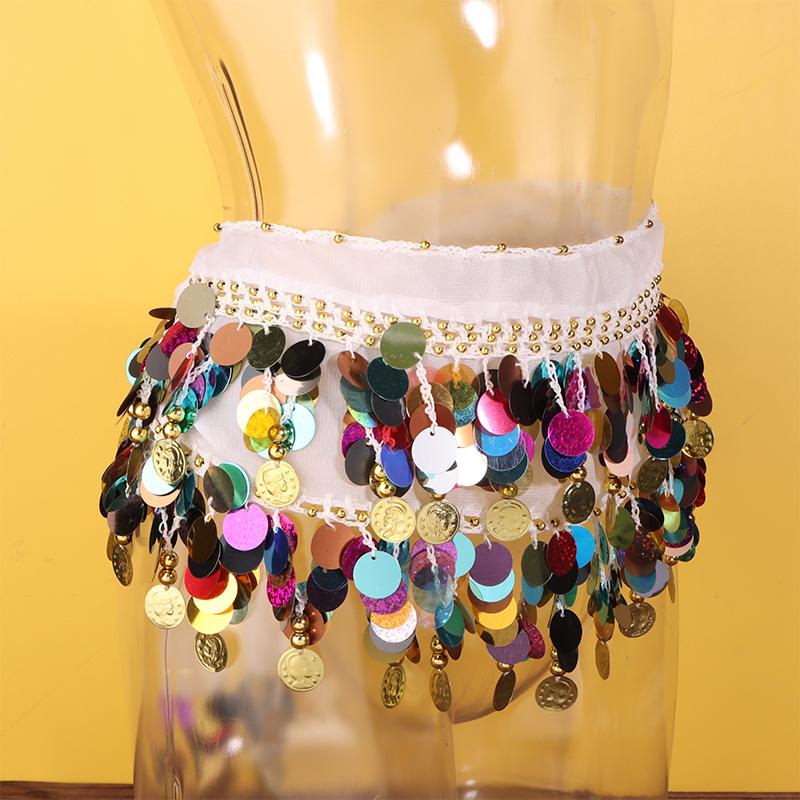 Belly Dance Hip Scarf Sequin Tassel Waist Belt Jazz Dance Hip Scarf With Dangling Sequins Indian Dance Performance Clothing