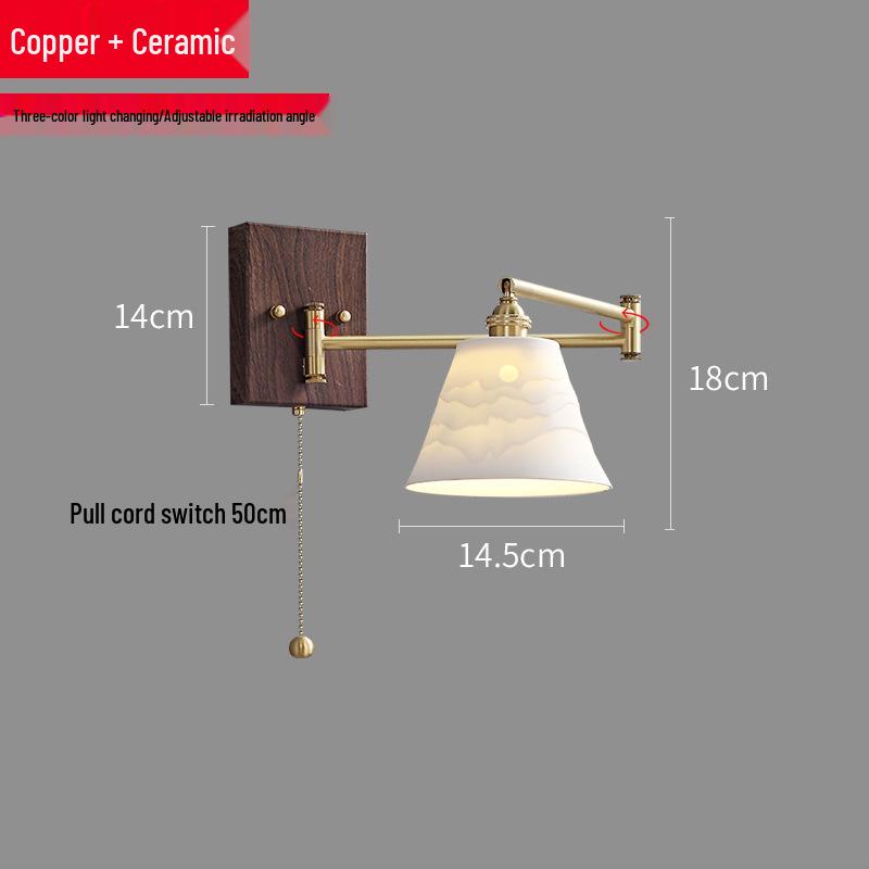 Nordic Minimalist Copper Rotatable Wall Lamp for Bedroom and Living Room