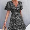 V-neck Dress Women's A-line Short Sleeved Spring Summer S-XXXL