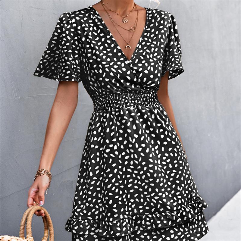 V-neck Dress Women's A-line Short Sleeved Spring Summer S-XXXL