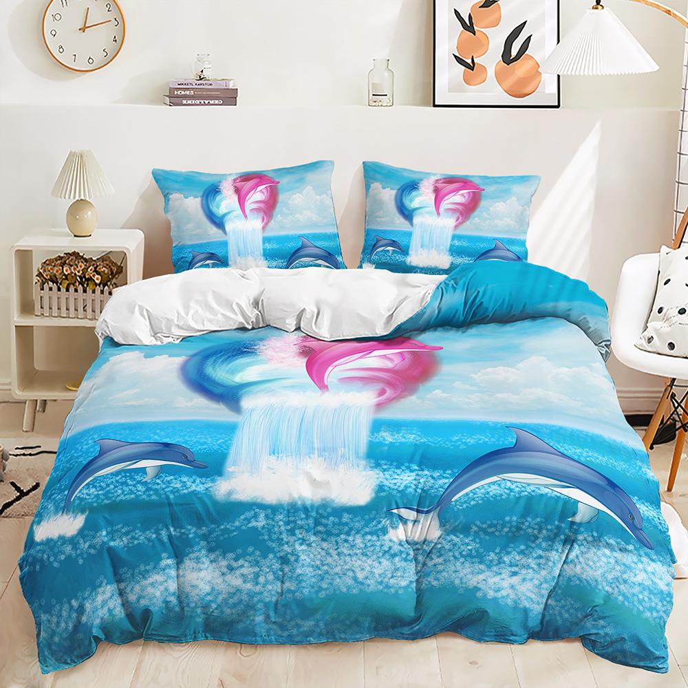 Three-Piece Set Nautical Anchor Quilt Cover Pillowcase Digital Printing Bedding Universal In All Seasons