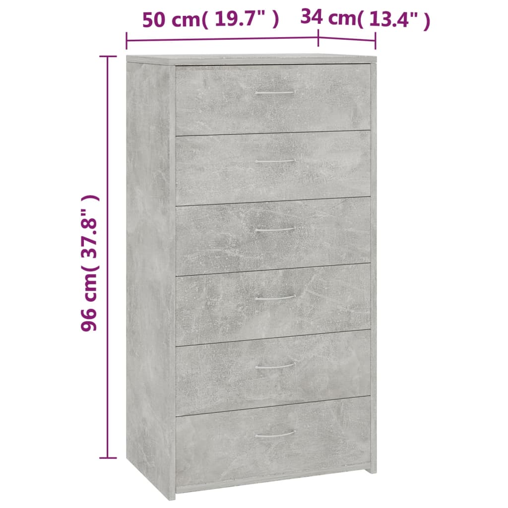 Sideboard with 6 Drawers Concrete Grey 50 x 34 x 96 cm Engineered Wood