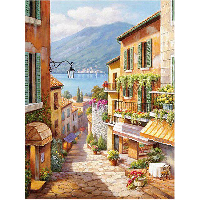 Scenery DIY 5D Diamond Painting Full Round Drill City Street Diamond Embroidery Cross Stitch Rhinestone Mosaic Home Decor Gift