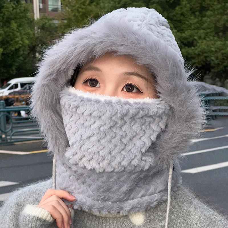 Winter Warm Lei Feng Hat, Windproof Face Shield, Fleece Cold-proof Face Mask, Neck Scarf Integrated Cycling Windproof Hat