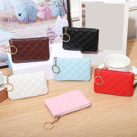 Women Wallet Portable Mini Faux Leather Smooth Zipper Key Ring Cards Holder Solid Color Slim Wallet Coins Purse Adult Sex Wear