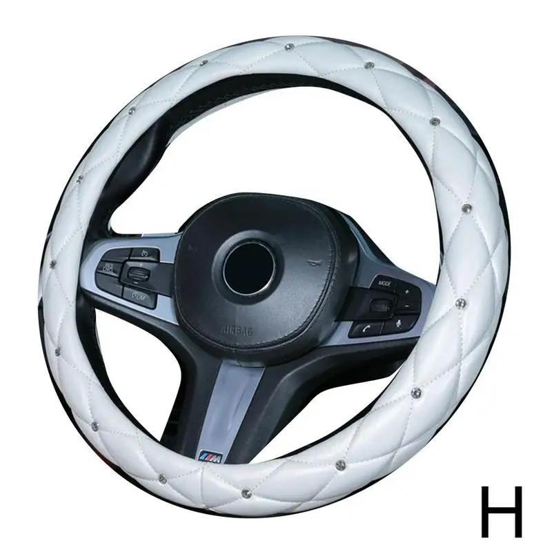Universal PU Leather Car Steering Wheel Cover Bling Rhinestone Crystal Car Handcraft Interior Decor Accessories For Women L L9C9