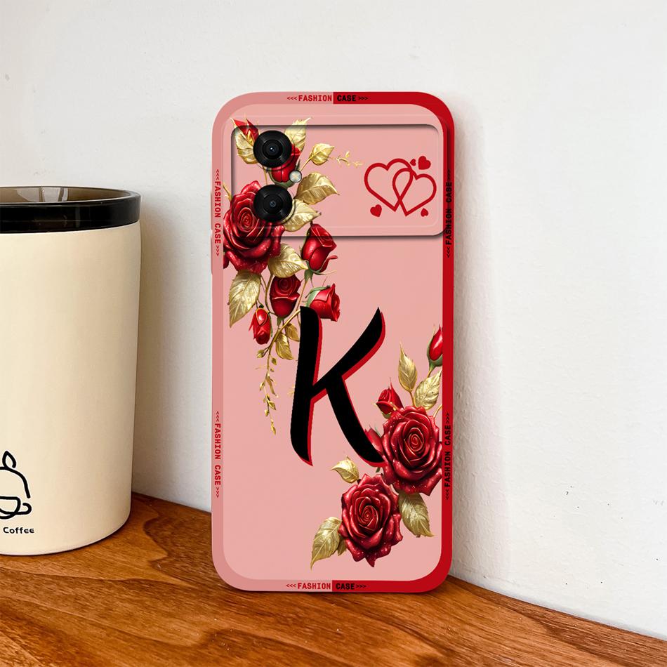 Case For Xiaomi Poco M4 M3 Pro Luxury Rose Letters Soft Smooth Liquid Silicone Housing For Poco M 4 M 3 Lightweight Phone Cover
