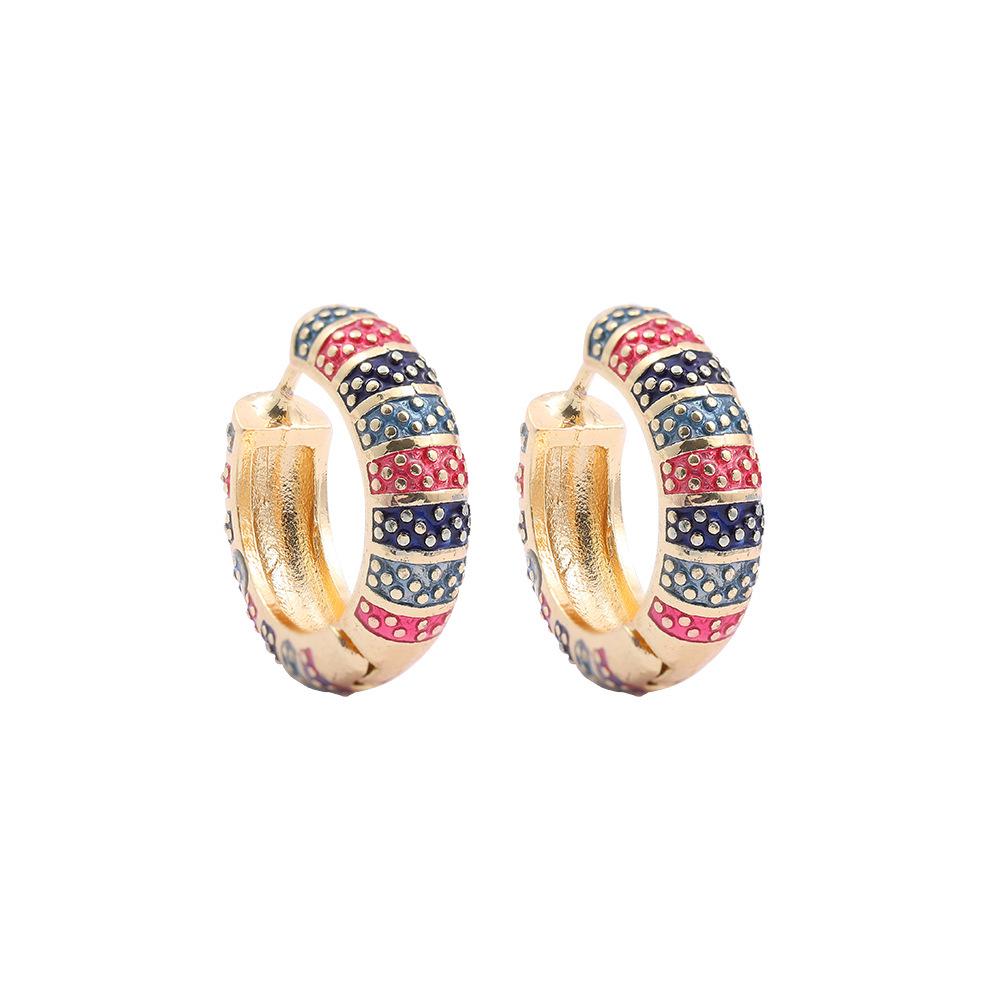 Kenjie Retro Copper Enamel Circle Earrings - Fashionable, Colorful, Versatile Drip Oil Earrings for Women