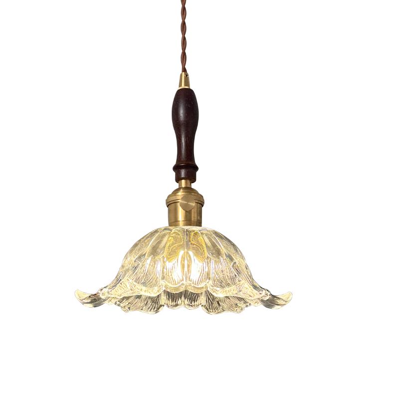 French Walnut Glass Pendant Lamp - Japanese Retro Style for Home, Restaurant, or Bar Counter