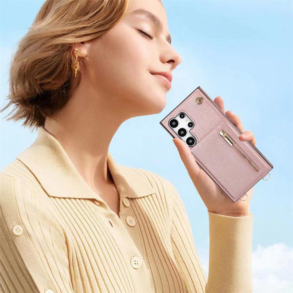 Zipper Crossbody Wallet Case For Samsung Galaxy S25 S24 Ultra S23 Plus S24FE S22 S21 S20 Note 20 Cards Holder Lanyard Cover