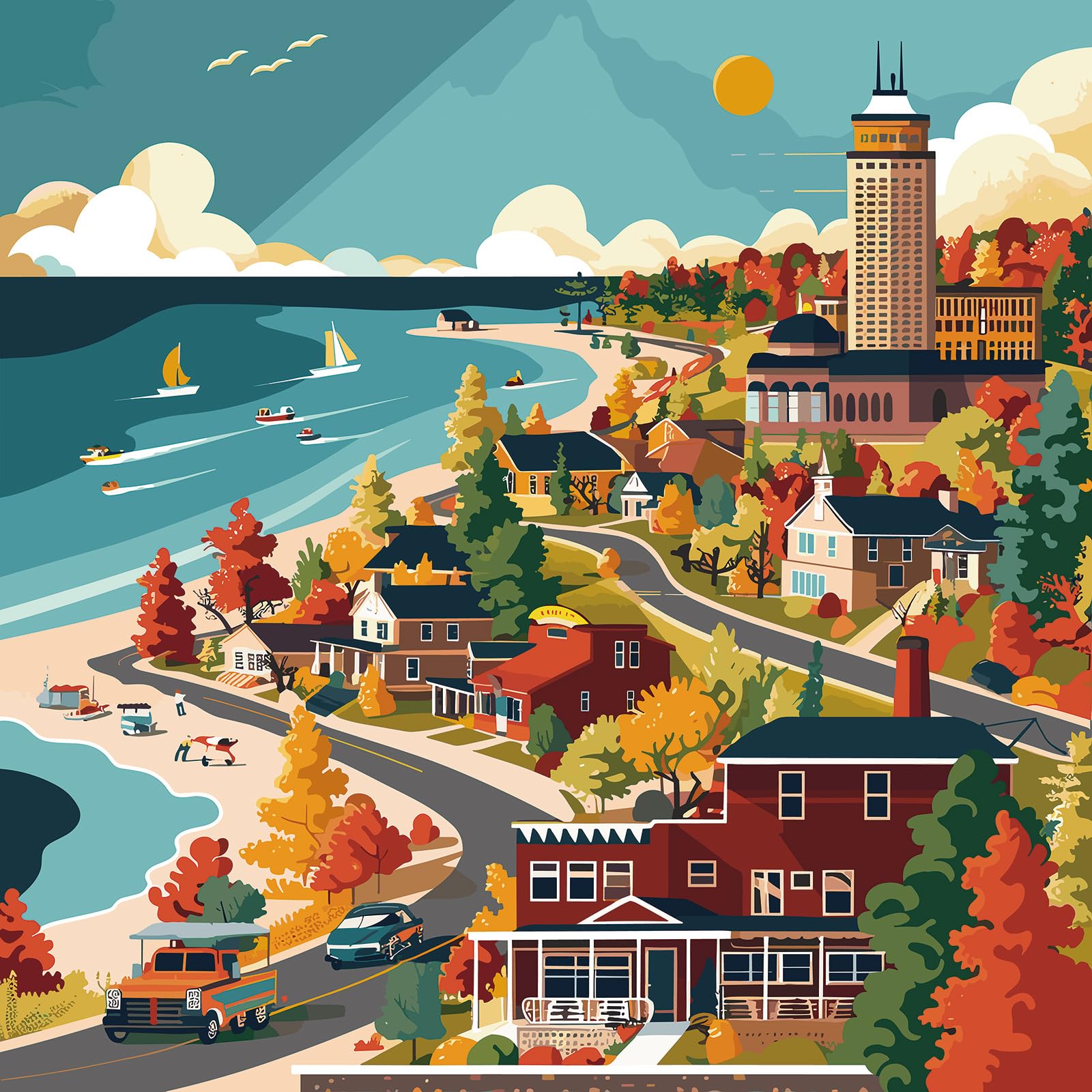 

1024-Piece Jigsaw Puzzle for Adults, Seaside at Suburbs, Back-Printed Fit, Dust-Free, Home Decor Challenge Gift Toy for Men, Women, and Seniors (50 x