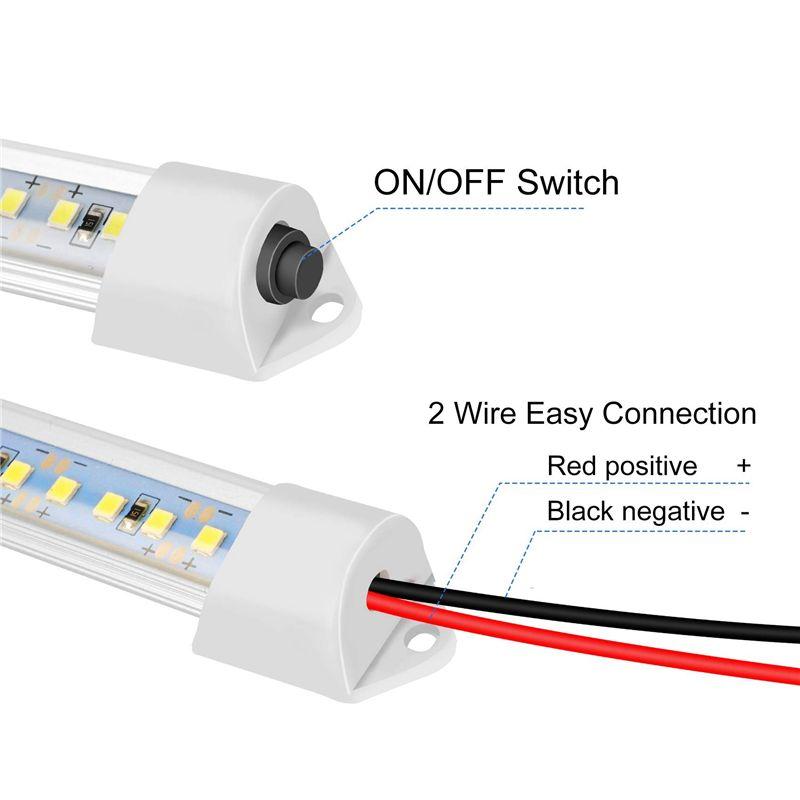 8X 12V Interior LED Light Bar 48 Leds Strip Lights With Switch And Magnets 6500K White Light For Car Van RV With US Plug