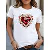 European Size Women'S Valentine'S Day T-Shirt, Ruby Heart Print Round Neck Casual Short Sleeve T-Shirt