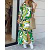 Dames Casual Dagelijkse Lange Mouw Omgeslagen Kraag Jurk Knopen Kettingen Print Mode Streetwear Jurk Losse Lange Jurk