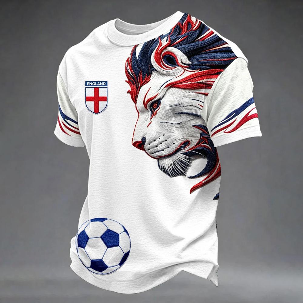 Maglia da Calcio Retro Inghilterra Leone Uomo Stampa 3D Maglietta da Calcio Traspirante Asciugatura Rapida Edizione Fan Oversize T-shirt Sportive Casual