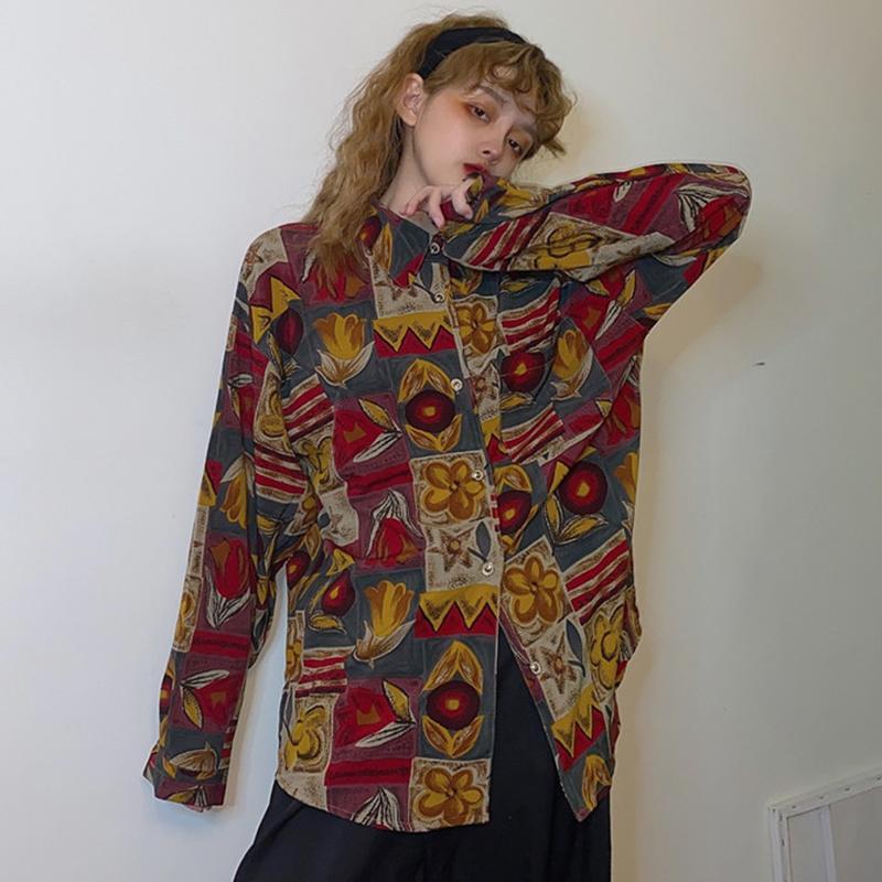 Women's Long-sleeved Floral Shirt In Retro Hong Kong Style In French Loose and Niche Style for Early Spring A Trendy Top