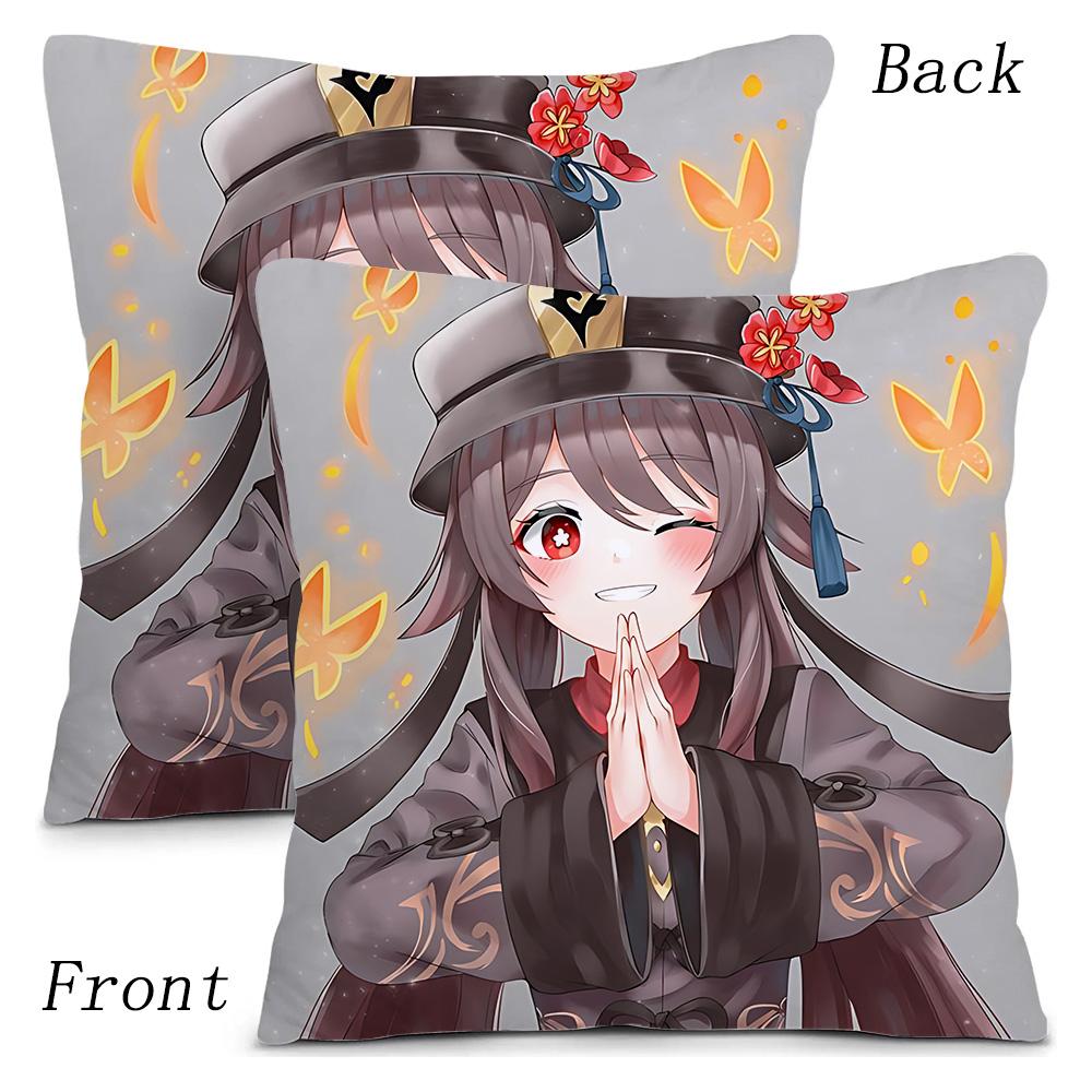 Anime Genshin Impact Pillow Covers Cartoon Sofa Decorative Home Double-Sided Printing Short Plush Cute Cushion Cover