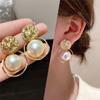 Irregular Round Large Pearl Hollowed Geometric Metal Earrings For Women Party Gift  Jewelry Accessories